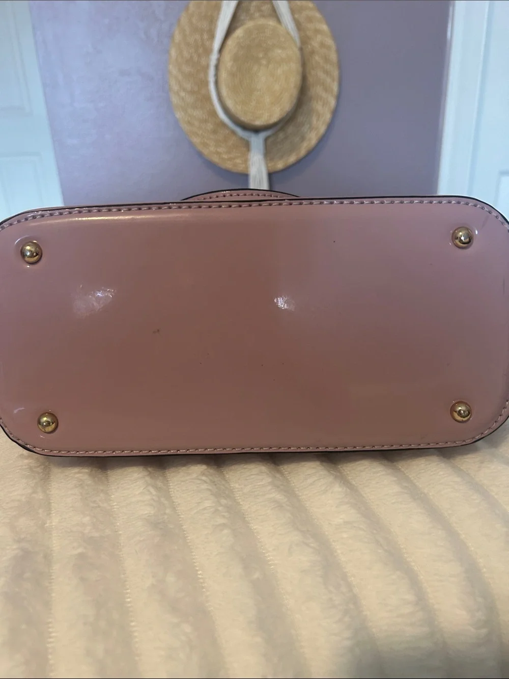 Patent Dome Satchel Handbag in Dusty Pink